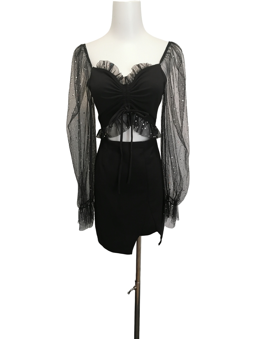 🖤 Sheer Sleeve Black Dress